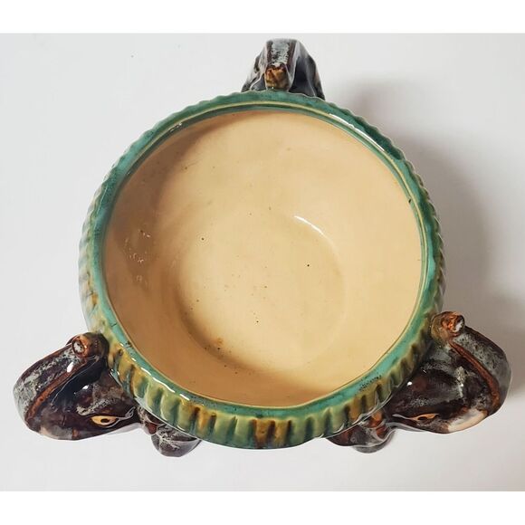 VTG Majolica Planter Chinese Elephant Trio Good Luck Symbol Rich Glaze MED Size - Picture 6 of 8